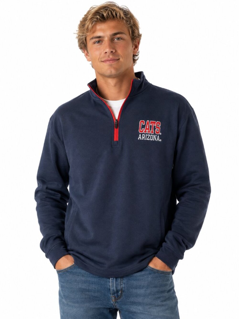 Arizona Wildcats Jacket Size Medium 38/40 Blue 1/4 Zip Pullover Stitched Logo